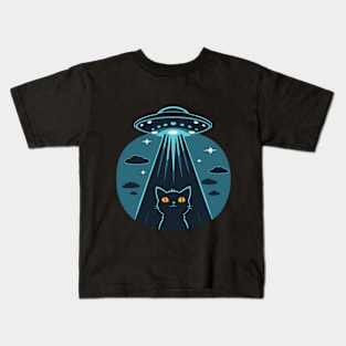 Funny UFO with Cat Kids T-Shirt